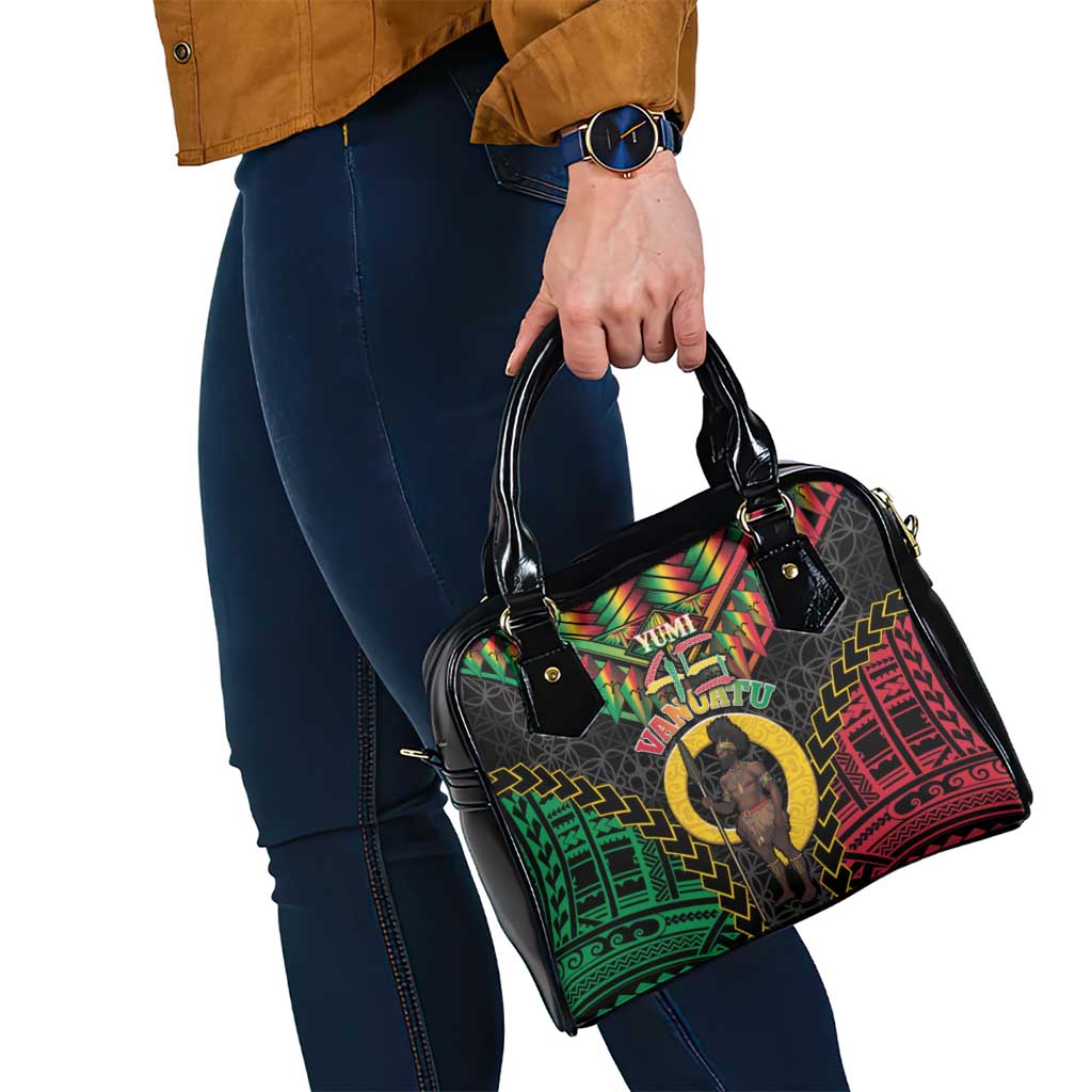 Vanuatu 45th Anniversary Independence Day Shoulder Handbag Melanesian Warrior With Sand Drawing Pattern LT05