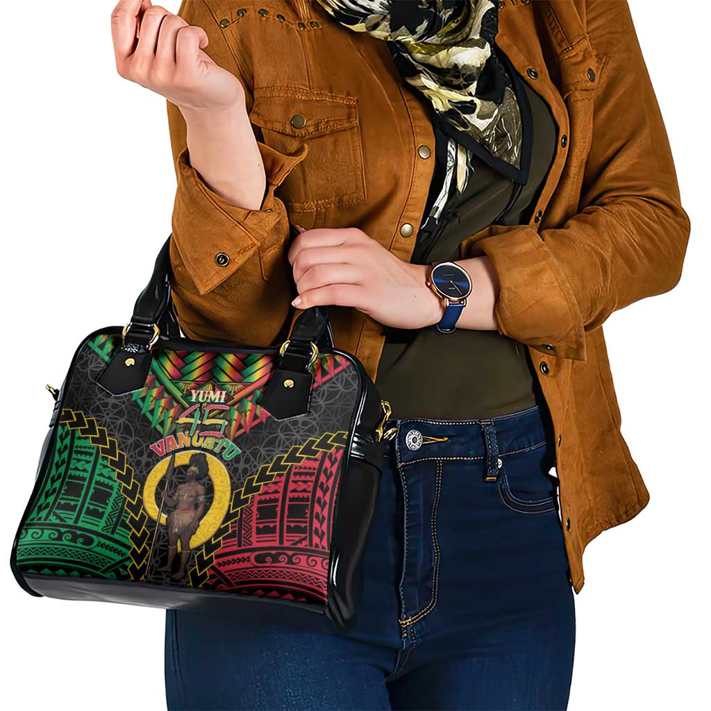 Vanuatu 45th Anniversary Independence Day Shoulder Handbag Melanesian Warrior With Sand Drawing Pattern LT05