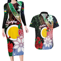 Personalised Vanuatu Shefa Day Couples Matching Long Sleeve Bodycon Dress and Hawaiian Shirt Floral Pattern LT05 Black - Polynesian Pride