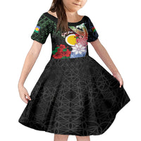 Personalised Vanuatu Shefa Day Family Matching Long Sleeve Bodycon Dress and Hawaiian Shirt Floral Pattern LT05 Daughter's Dress Black - Polynesian Pride