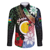 Personalised Vanuatu Shefa Day Family Matching Long Sleeve Bodycon Dress and Hawaiian Shirt Floral Pattern LT05 Dad's Shirt - Long Sleeve Black - Polynesian Pride