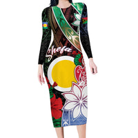 Personalised Vanuatu Shefa Day Family Matching Long Sleeve Bodycon Dress and Hawaiian Shirt Floral Pattern LT05 Mom's Dress Black - Polynesian Pride