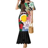 Personalised Vanuatu Shefa Day Family Matching Mermaid Dress and Hawaiian Shirt Floral Pattern LT05 Mom's Dress Black - Polynesian Pride