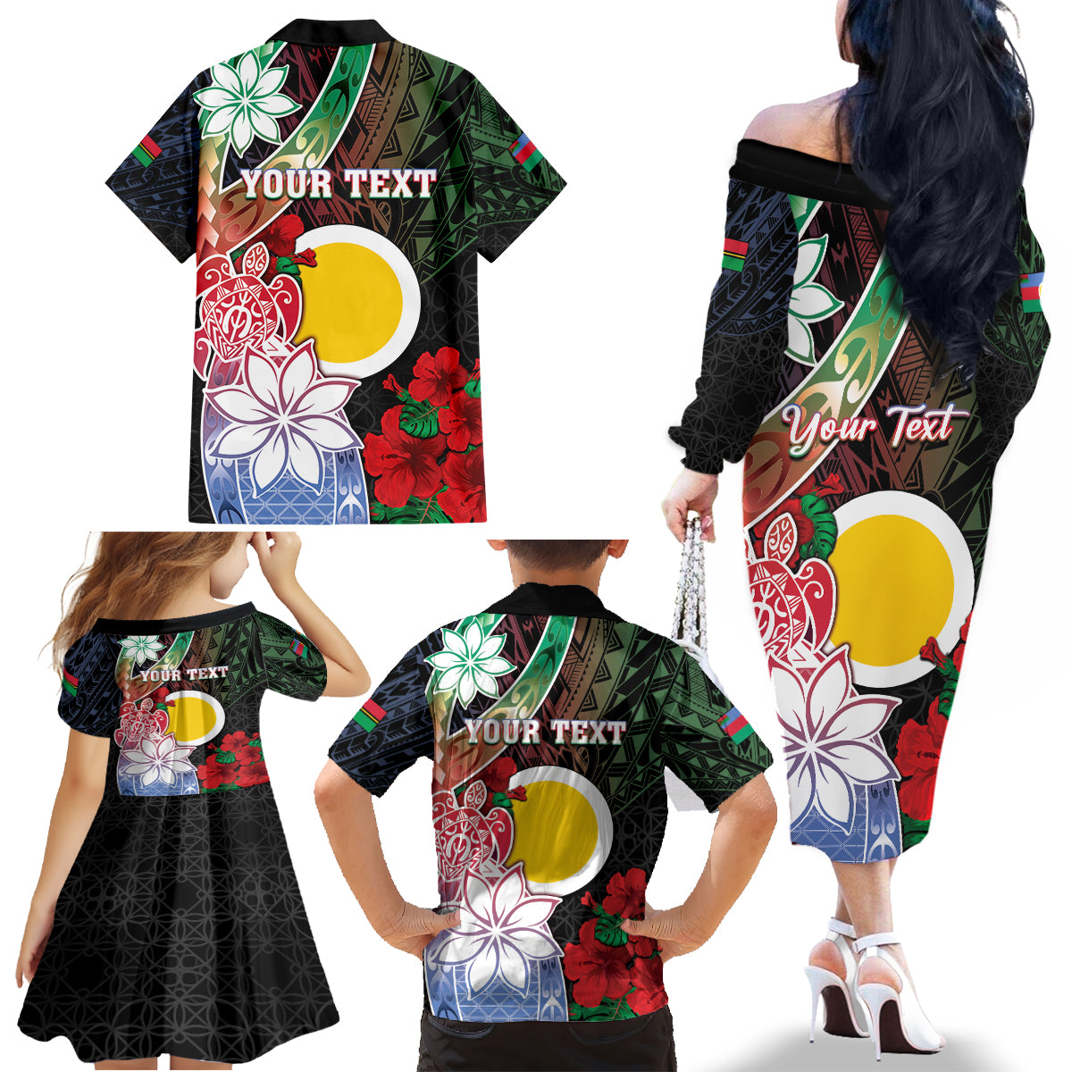 Personalised Vanuatu Shefa Day Family Matching Off The Shoulder Long Sleeve Dress and Hawaiian Shirt Floral Pattern LT05 - Polynesian Pride