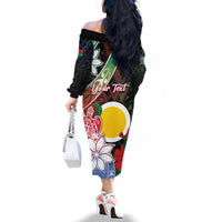 Personalised Vanuatu Shefa Day Family Matching Off The Shoulder Long Sleeve Dress and Hawaiian Shirt Floral Pattern LT05 - Polynesian Pride