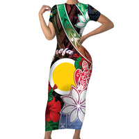 Personalised Vanuatu Shefa Day Family Matching Short Sleeve Bodycon Dress and Hawaiian Shirt Floral Pattern LT05 Mom's Dress Black - Polynesian Pride