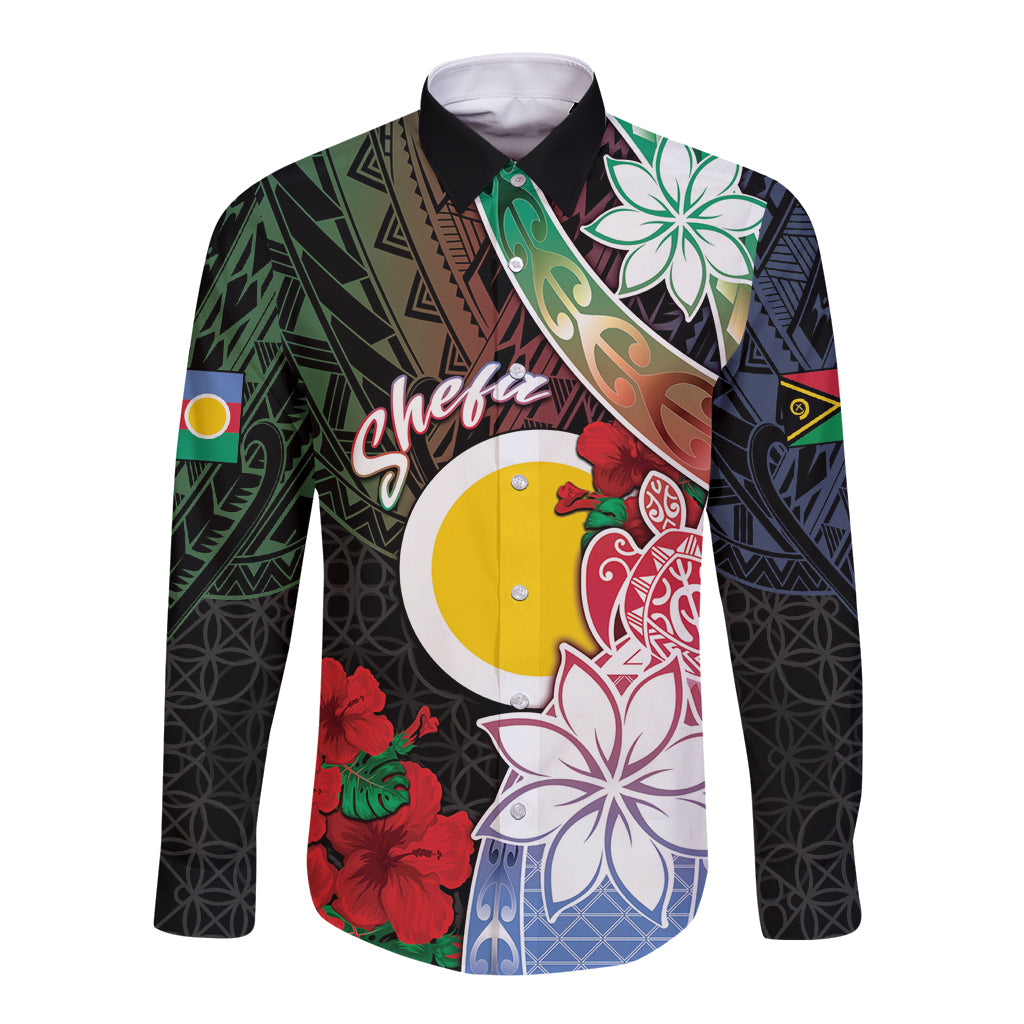 Personalised Vanuatu Shefa Day Long Sleeve Button Shirt Floral Pattern LT05 Unisex Black - Polynesian Pride