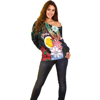 Personalised Vanuatu Shefa Day Off Shoulder Sweater Floral Pattern