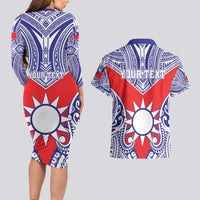 Personalised Taiwan Couples Matching Long Sleeve Bodycon Dress and Hawaiian Shirt Austronesian Tribal Tattoo Red LT05 - Polynesian Pride
