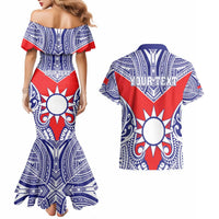 Personalised Taiwan Couples Matching Mermaid Dress and Hawaiian Shirt Austronesian Tribal Tattoo Red LT05 - Polynesian Pride
