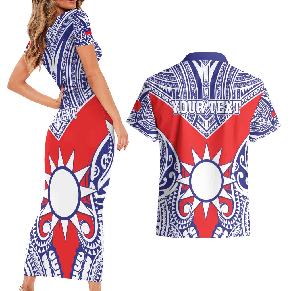 Personalised Taiwan Couples Matching Short Sleeve Bodycon Dress and Hawaiian Shirt Austronesian Tribal Tattoo Red LT05 - Polynesian Pride