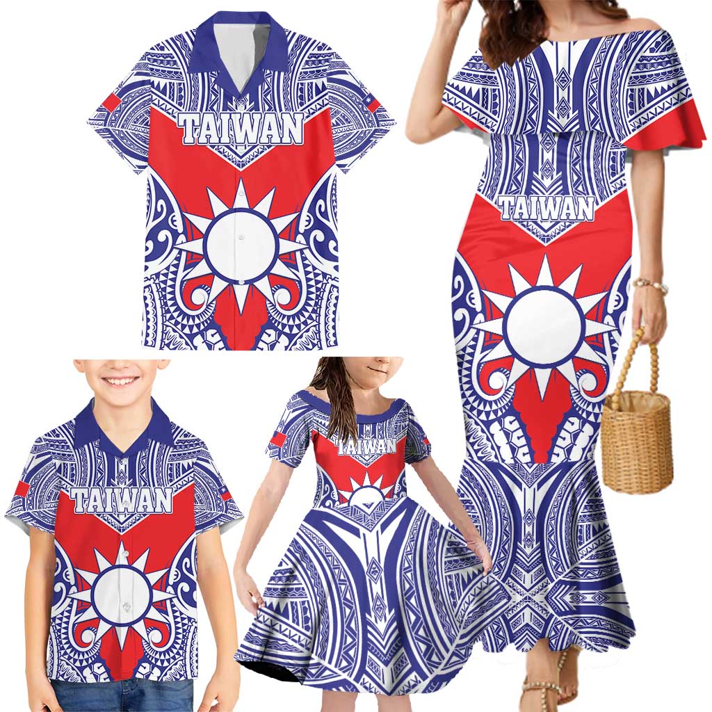 Personalised Taiwan Family Matching Mermaid Dress and Hawaiian Shirt Austronesian Tribal Tattoo Red LT05 - Polynesian Pride