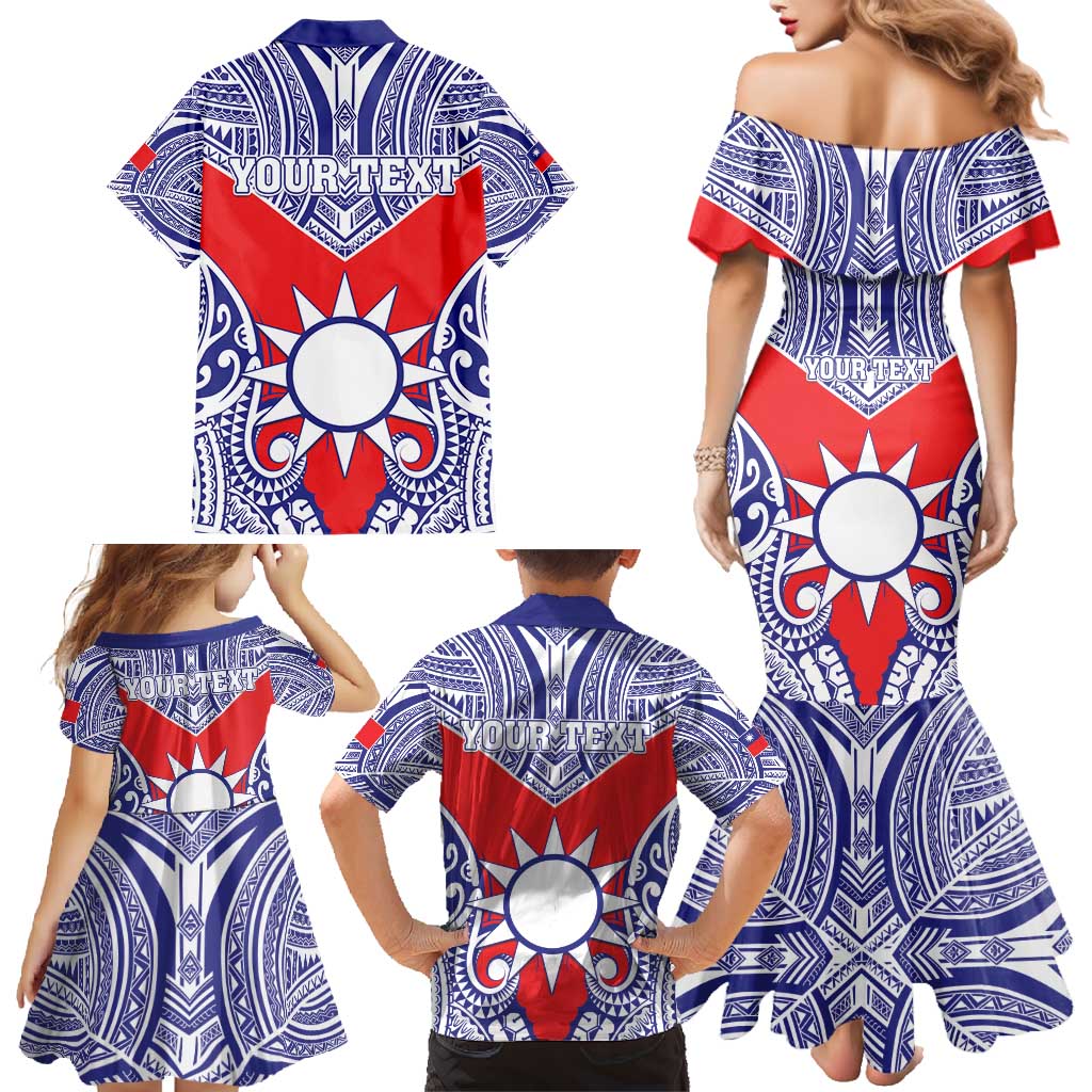 Personalised Taiwan Family Matching Mermaid Dress and Hawaiian Shirt Austronesian Tribal Tattoo Red LT05 - Polynesian Pride
