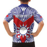 Personalised Taiwan Family Matching Off The Shoulder Long Sleeve Dress and Hawaiian Shirt Austronesian Tribal Tattoo Red LT05 - Polynesian Pride