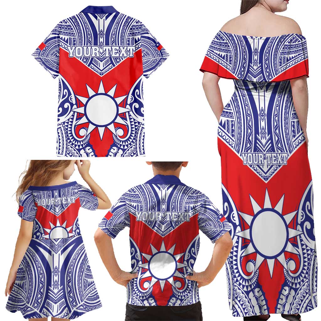 Personalised Taiwan Family Matching Off Shoulder Maxi Dress and Hawaiian Shirt Austronesian Tribal Tattoo Red LT05 - Polynesian Pride
