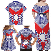 Personalised Taiwan Family Matching Off Shoulder Maxi Dress and Hawaiian Shirt Austronesian Tribal Tattoo Red LT05 - Polynesian Pride