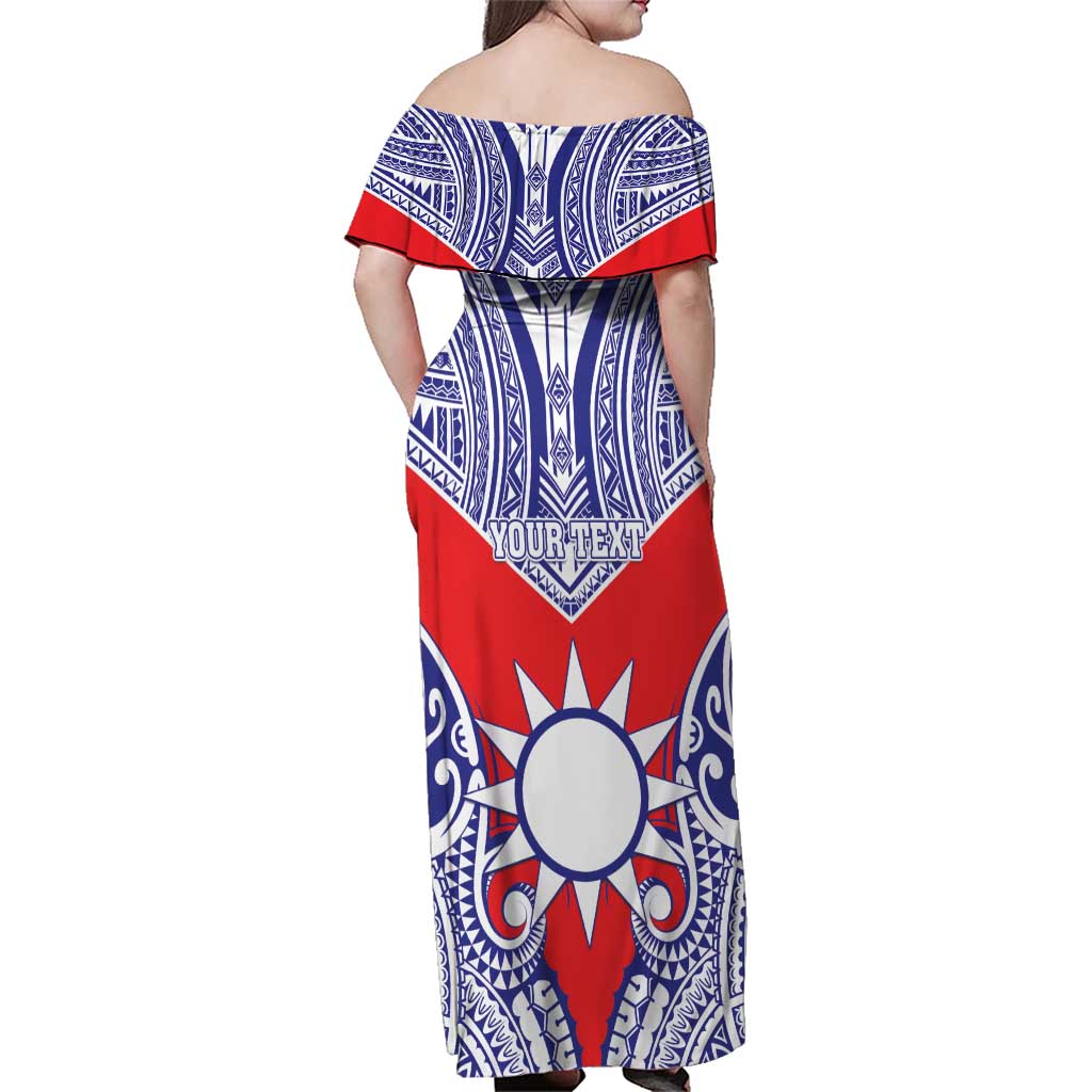 Personalised Taiwan Family Matching Off Shoulder Maxi Dress and Hawaiian Shirt Austronesian Tribal Tattoo Red LT05 - Polynesian Pride