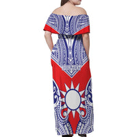 Personalised Taiwan Family Matching Off Shoulder Maxi Dress and Hawaiian Shirt Austronesian Tribal Tattoo Red LT05 - Polynesian Pride