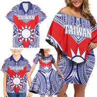 Personalised Taiwan Family Matching Off Shoulder Short Dress and Hawaiian Shirt Austronesian Tribal Tattoo Red LT05 - Polynesian Pride
