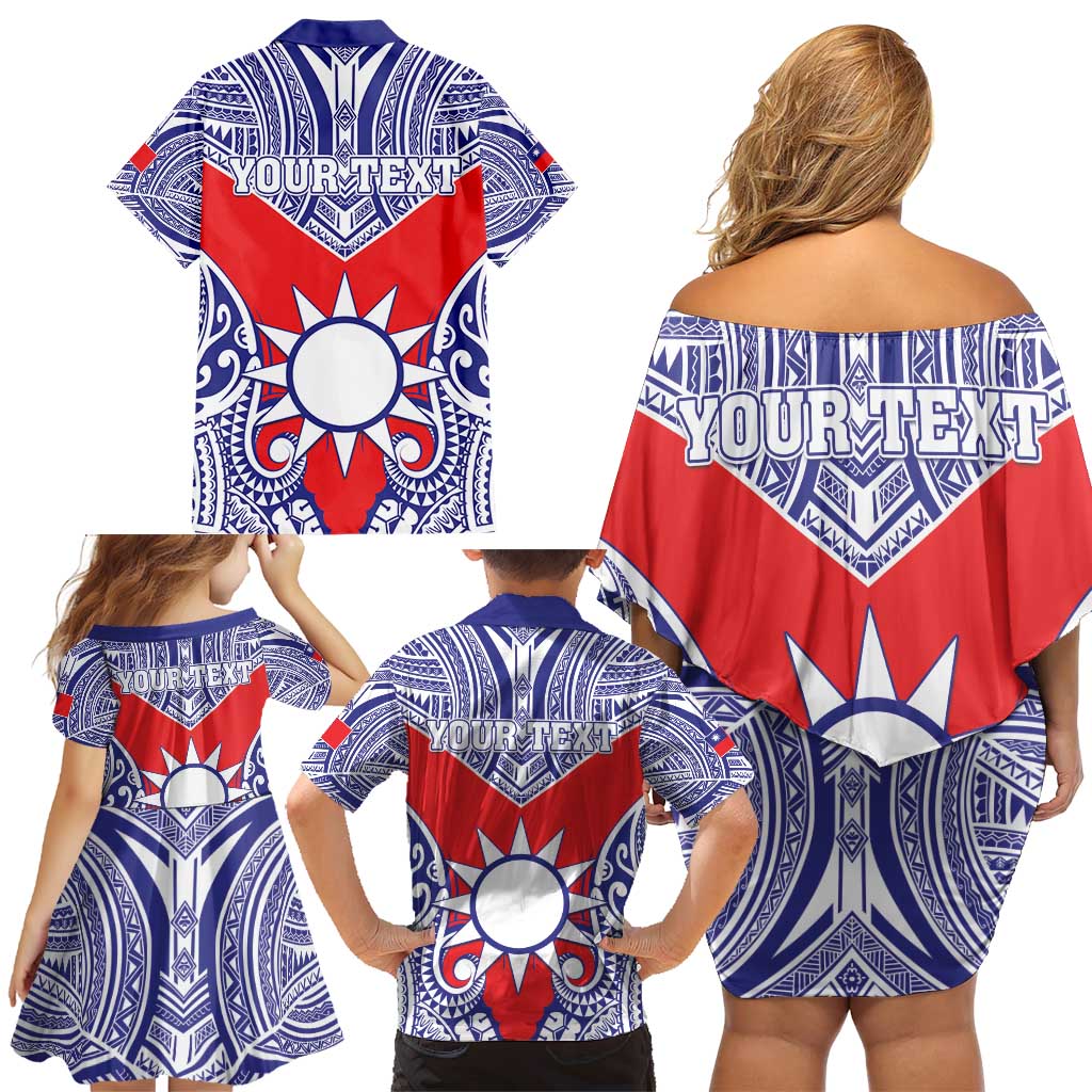 Personalised Taiwan Family Matching Off Shoulder Short Dress and Hawaiian Shirt Austronesian Tribal Tattoo Red LT05 - Polynesian Pride
