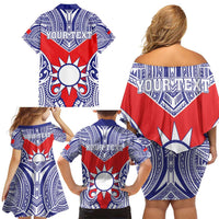 Personalised Taiwan Family Matching Off Shoulder Short Dress and Hawaiian Shirt Austronesian Tribal Tattoo Red LT05 - Polynesian Pride
