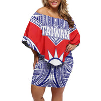 Personalised Taiwan Family Matching Off Shoulder Short Dress and Hawaiian Shirt Austronesian Tribal Tattoo Red LT05 Mom's Dress Red - Polynesian Pride