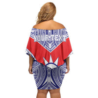 Personalised Taiwan Family Matching Off Shoulder Short Dress and Hawaiian Shirt Austronesian Tribal Tattoo Red LT05 - Polynesian Pride