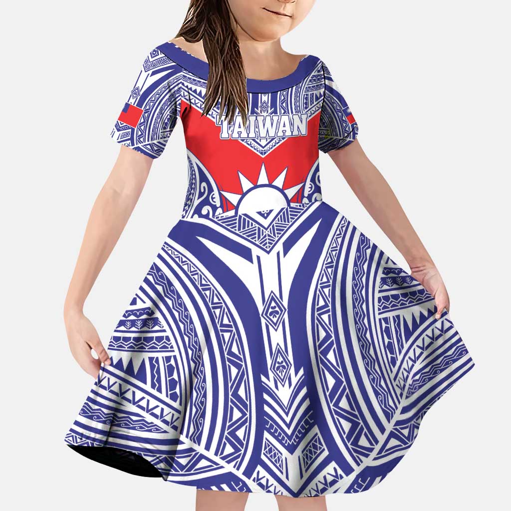 Personalised Taiwan Family Matching Puletasi and Hawaiian Shirt Austronesian Tribal Tattoo Red LT05 Daughter's Dress Red - Polynesian Pride