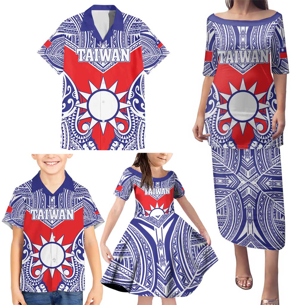 Personalised Taiwan Family Matching Puletasi and Hawaiian Shirt Austronesian Tribal Tattoo Red LT05 - Polynesian Pride