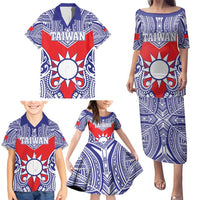 Personalised Taiwan Family Matching Puletasi and Hawaiian Shirt Austronesian Tribal Tattoo Red LT05 - Polynesian Pride