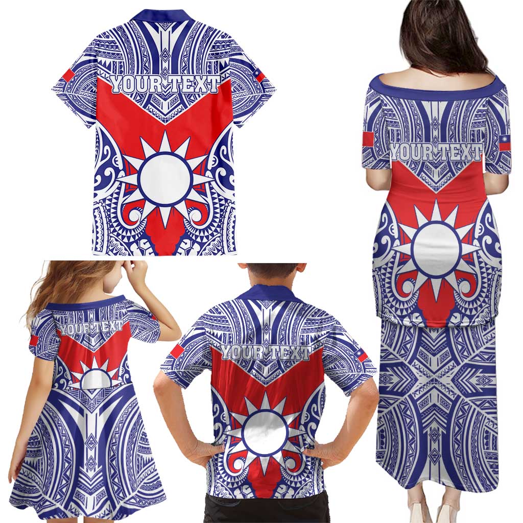 Personalised Taiwan Family Matching Puletasi and Hawaiian Shirt Austronesian Tribal Tattoo Red LT05 - Polynesian Pride