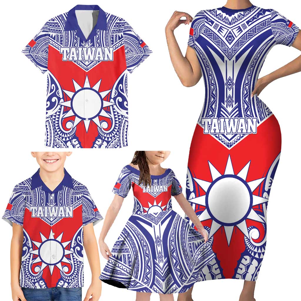 Personalised Taiwan Family Matching Short Sleeve Bodycon Dress and Hawaiian Shirt Austronesian Tribal Tattoo Red LT05 - Polynesian Pride