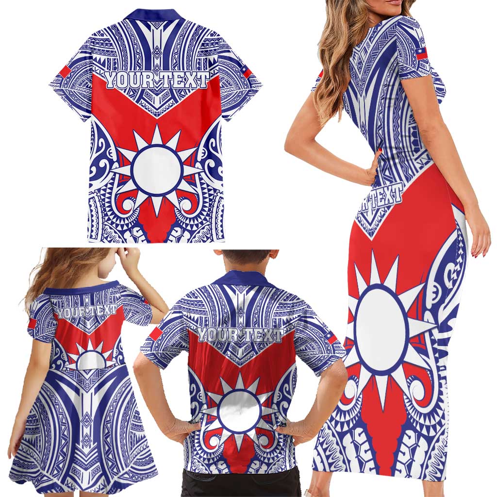 Personalised Taiwan Family Matching Short Sleeve Bodycon Dress and Hawaiian Shirt Austronesian Tribal Tattoo Red LT05 - Polynesian Pride
