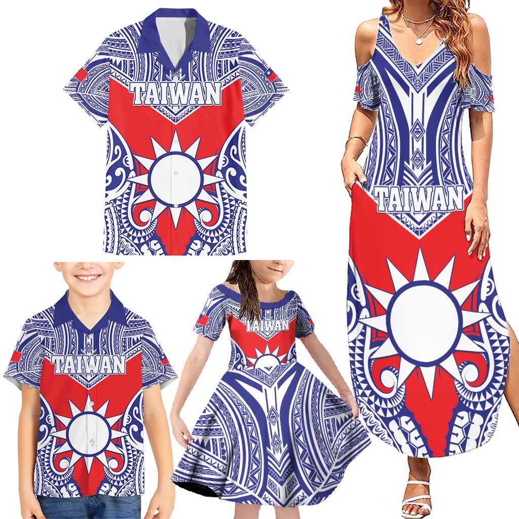 Personalised Taiwan Family Matching Summer Maxi Dress and Hawaiian Shirt Austronesian Tribal Tattoo Red LT05 - Polynesian Pride