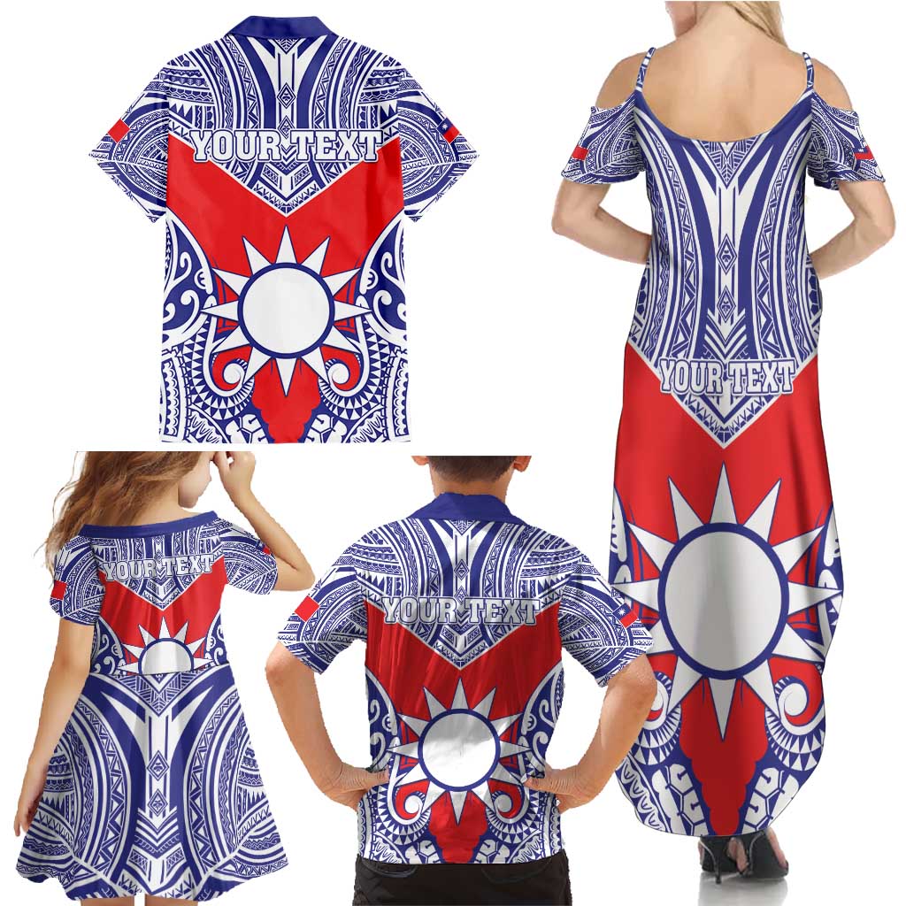 Personalised Taiwan Family Matching Summer Maxi Dress and Hawaiian Shirt Austronesian Tribal Tattoo Red LT05 - Polynesian Pride
