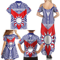 Personalised Taiwan Family Matching Summer Maxi Dress and Hawaiian Shirt Austronesian Tribal Tattoo Red LT05 - Polynesian Pride