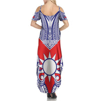 Personalised Taiwan Family Matching Summer Maxi Dress and Hawaiian Shirt Austronesian Tribal Tattoo Red LT05 - Polynesian Pride