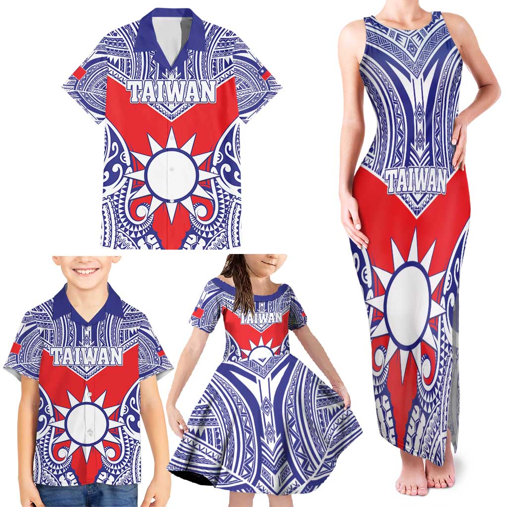 Personalised Taiwan Family Matching Tank Maxi Dress and Hawaiian Shirt Austronesian Tribal Tattoo Red LT05 - Polynesian Pride