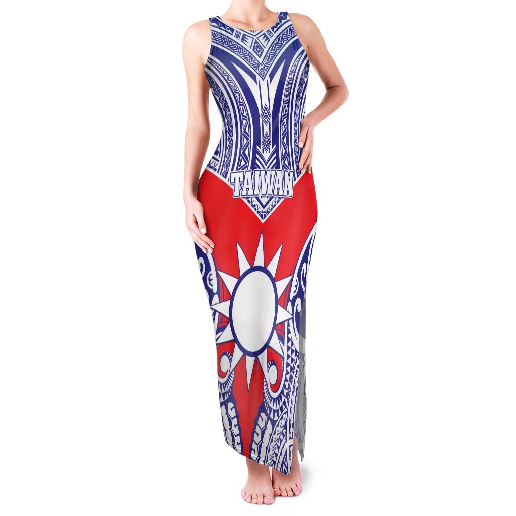 Personalised Taiwan Family Matching Tank Maxi Dress and Hawaiian Shirt Austronesian Tribal Tattoo Red LT05 Mom's Dress Red - Polynesian Pride