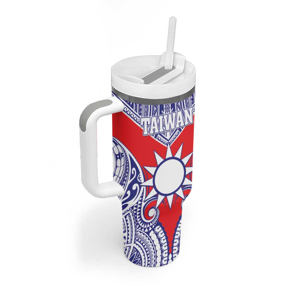 Personalised Taiwan Tumbler With Handle Austronesian Tribal Tattoo Red LT05 - Polynesian Pride