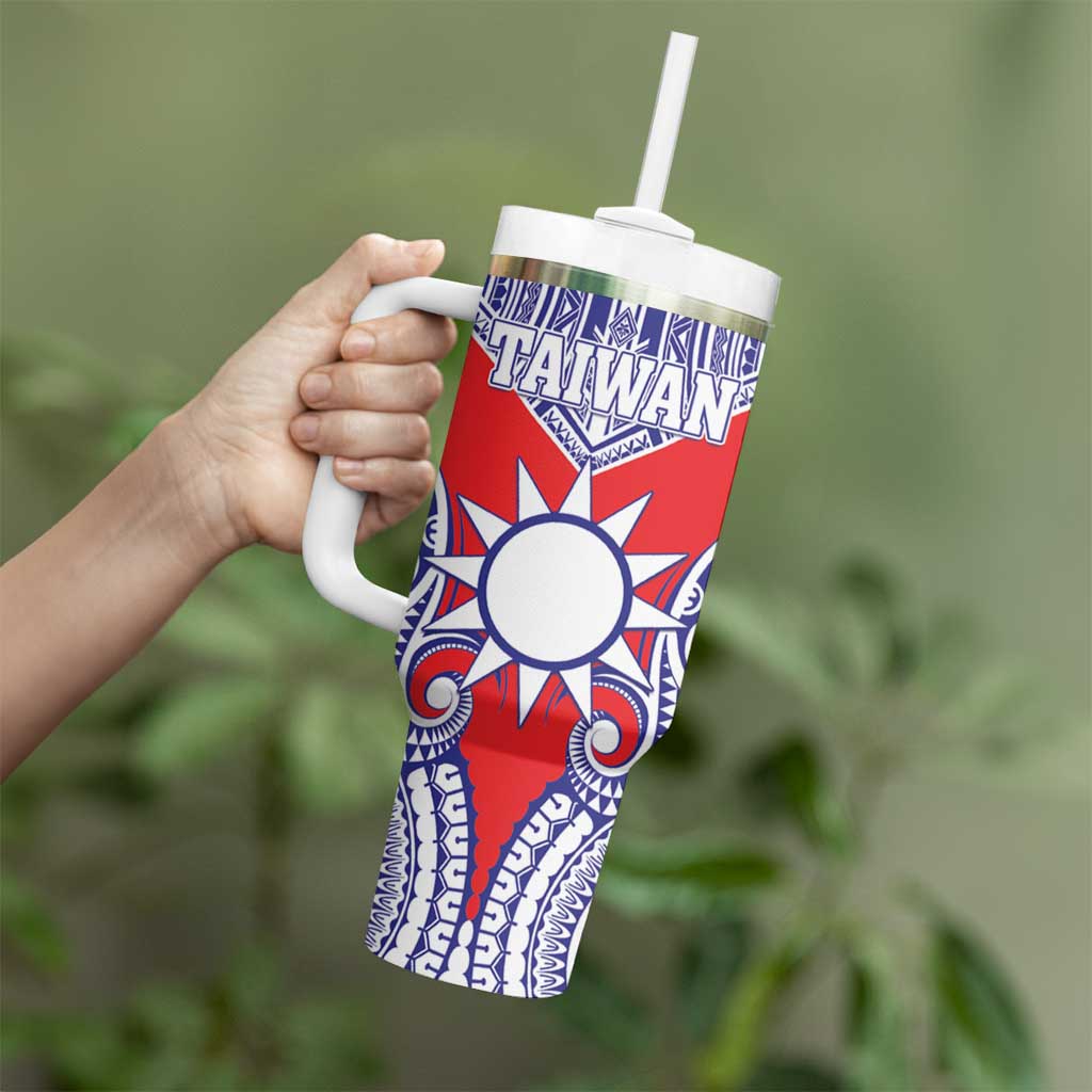 Personalised Taiwan Tumbler With Handle Austronesian Tribal Tattoo Red LT05 - Polynesian Pride