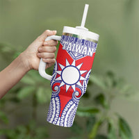 Personalised Taiwan Tumbler With Handle Austronesian Tribal Tattoo Red LT05 - Polynesian Pride