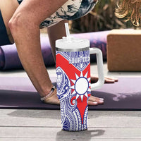 Personalised Taiwan Tumbler With Handle Austronesian Tribal Tattoo Red LT05 - Polynesian Pride