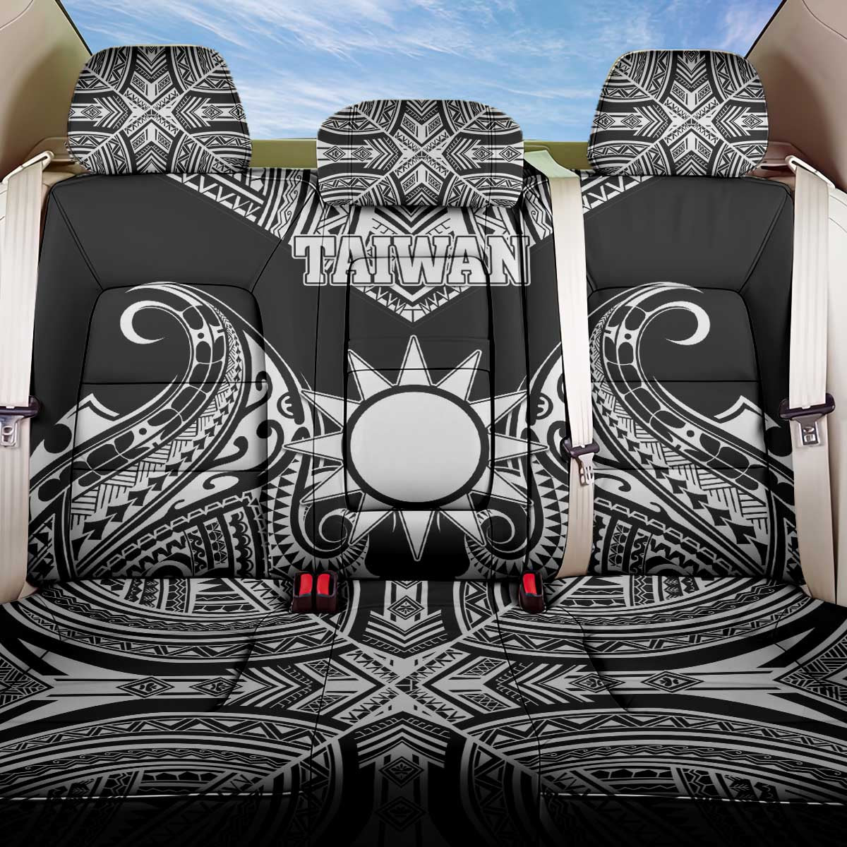 Taiwan Back Car Seat Cover Austronesian Tribal Tattoo Black LT05 One Size Black - Polynesian Pride