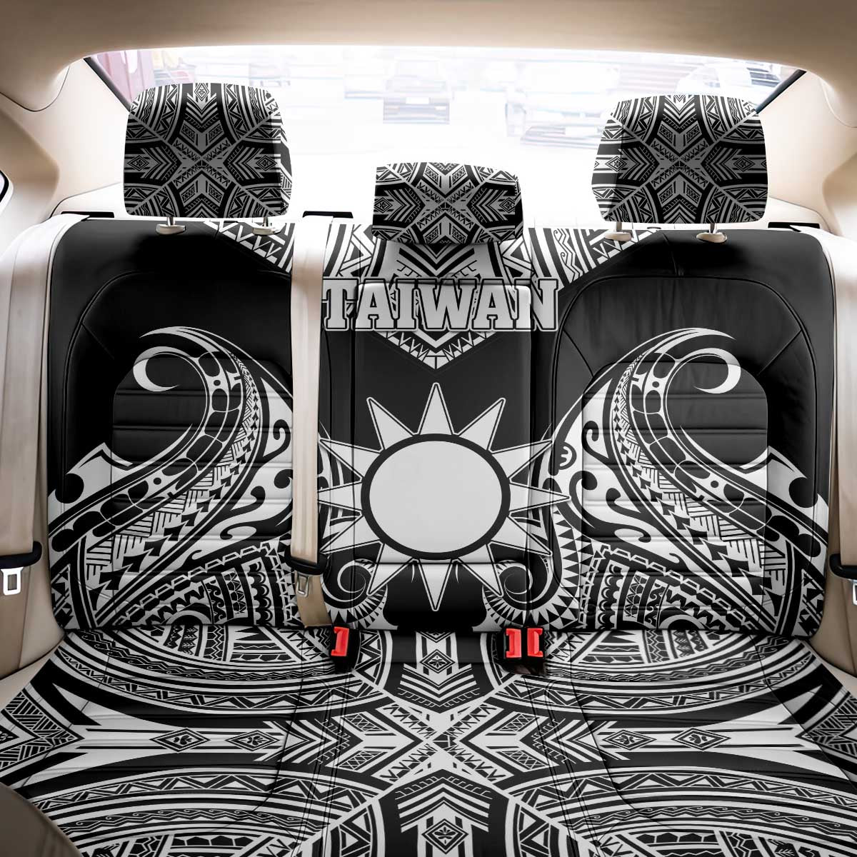 Taiwan Back Car Seat Cover Austronesian Tribal Tattoo Black LT05 - Polynesian Pride
