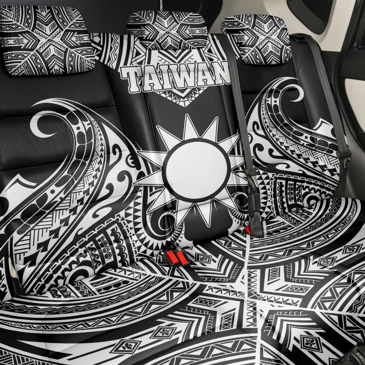 Taiwan Back Car Seat Cover Austronesian Tribal Tattoo Black LT05 - Polynesian Pride