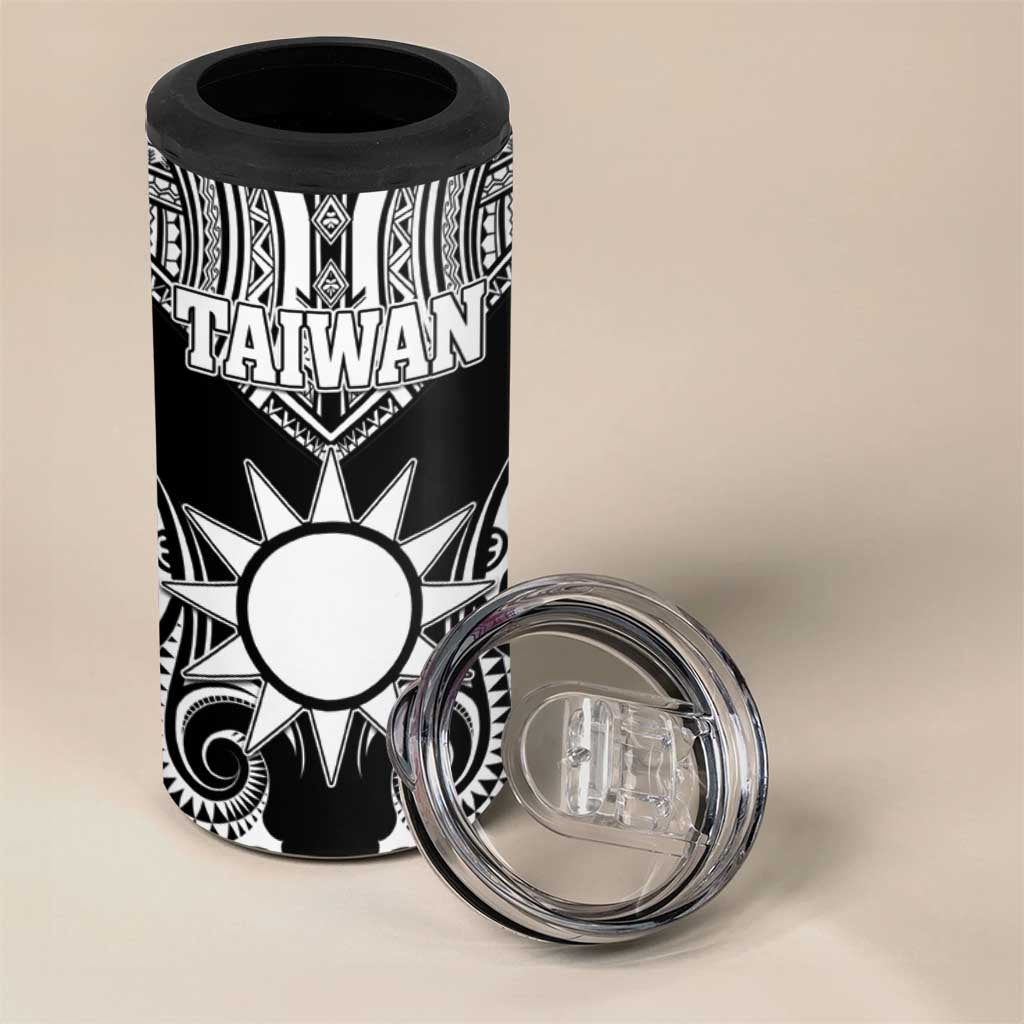 Personalised Taiwan 4 in 1 Can Cooler Tumbler Austronesian Tribal Tattoo Black - Polynesian Pride
