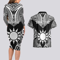 Personalised Taiwan Couples Matching Long Sleeve Bodycon Dress and Hawaiian Shirt Austronesian Tribal Tattoo Black LT05 - Polynesian Pride