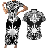 Personalised Taiwan Couples Matching Short Sleeve Bodycon Dress and Hawaiian Shirt Austronesian Tribal Tattoo Black LT05 Black - Polynesian Pride