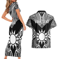 Personalised Taiwan Couples Matching Short Sleeve Bodycon Dress and Hawaiian Shirt Austronesian Tribal Tattoo Black LT05 - Polynesian Pride